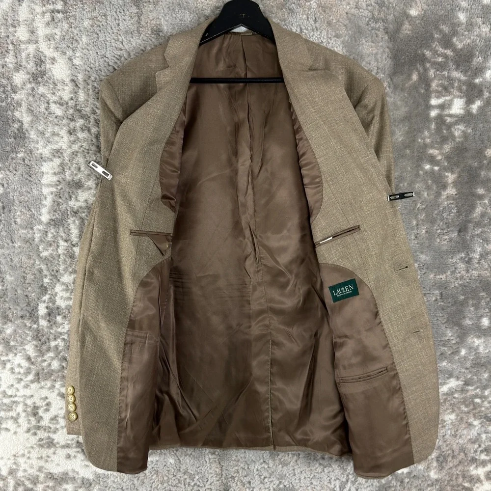 NEW Lauren Ralph Lauren Size 44R Career Linen‎ Blend Blazer Jacket Brown Button
